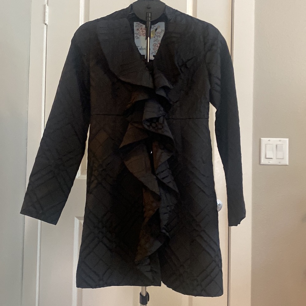 Anthropologie Tabitha Dusk Ruffles Textured Plaid Coat Size 4 - Picture 4 of 13